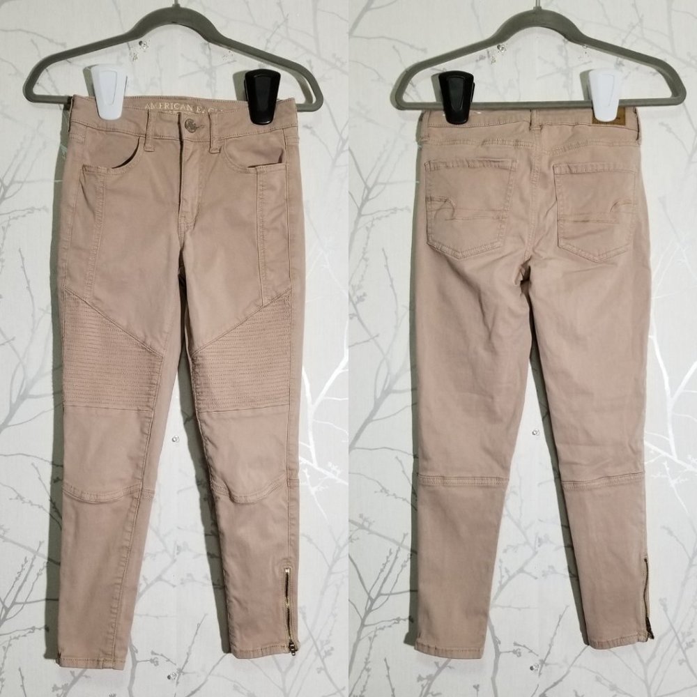 American Eagle Pink Sateen Moto High Rise Jeggings